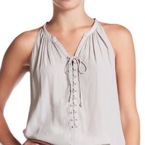 Ramy Brook Lace-Up Gray Sleeveless Top in Soft Gray size medium